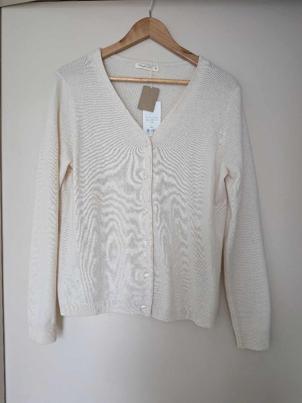 WoolOvers V Neck Cardigan Cashmere and Merino Size M Cream
